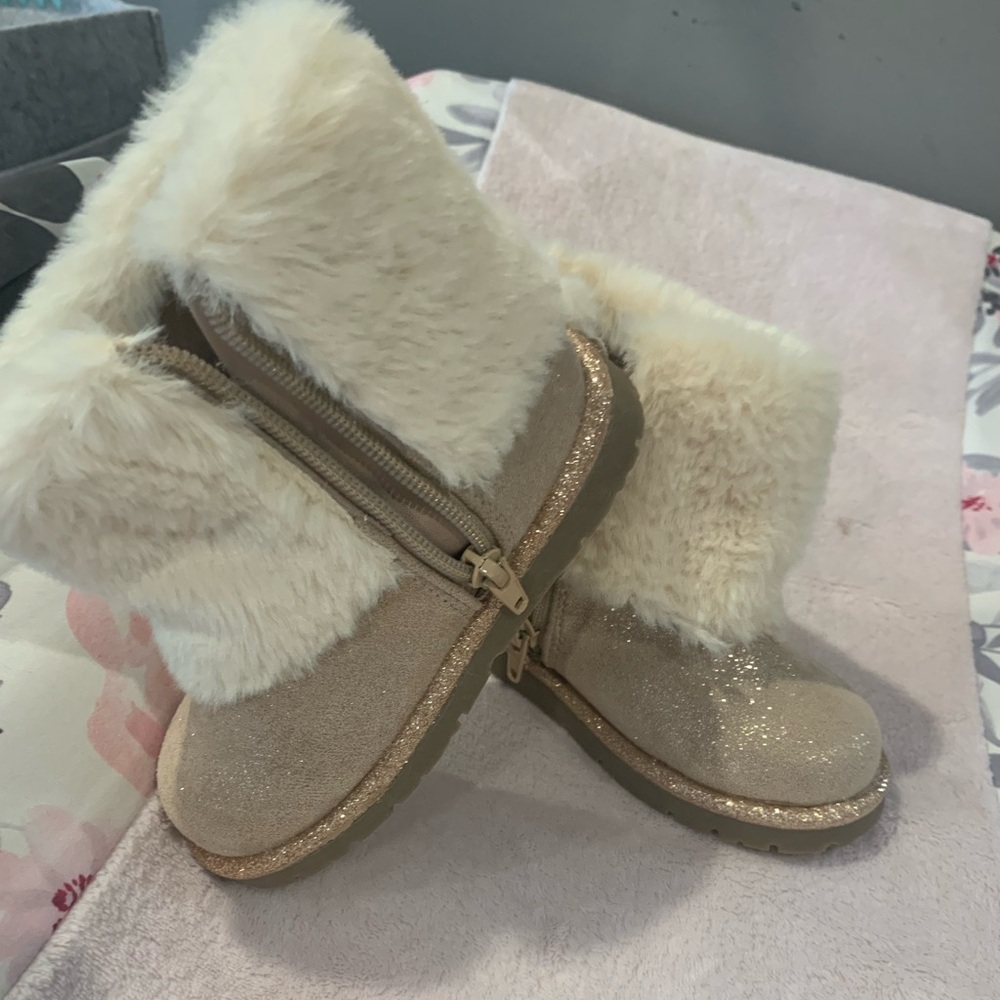 Fuzzy Sparkle Boots with rhinestones on heel